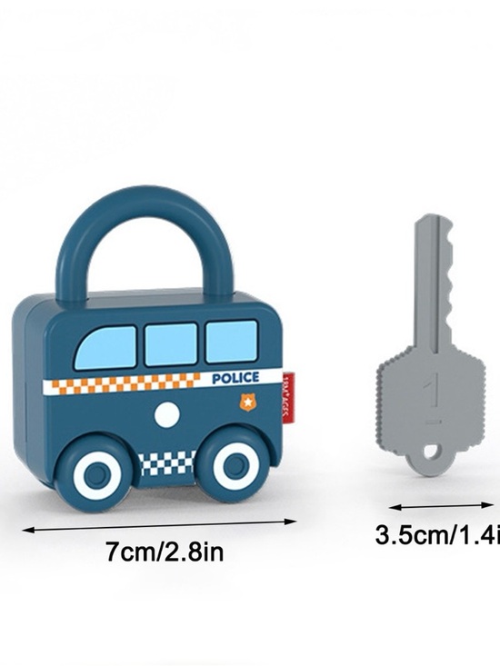 Montessori 6 piece educational toy set featuring vehicle shaped locks and key - Picture 7 of 7